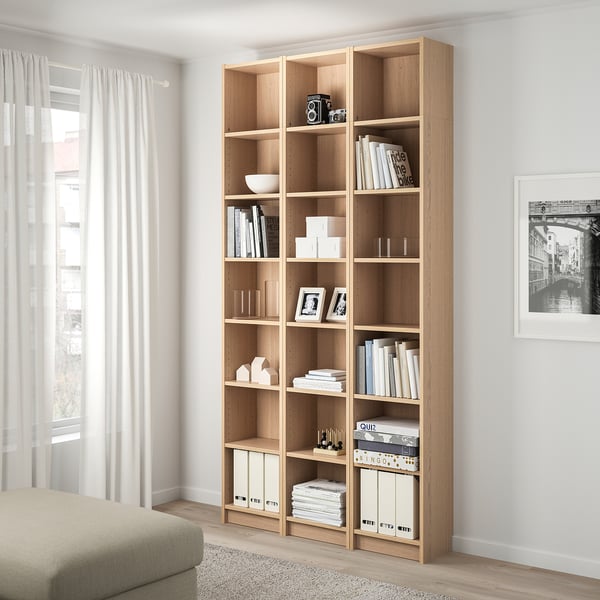 BILLY Bookcase, white stained oak veneer, 120x28x237 cm IKEA