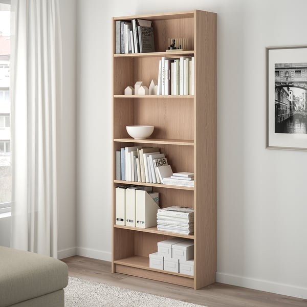 BILLY Bookcase, white stained oak veneer, 80x28x202 cm IKEA