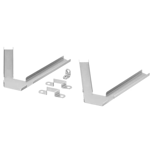 BILLY corner fittings, silver steel parts for secure shelf placement.