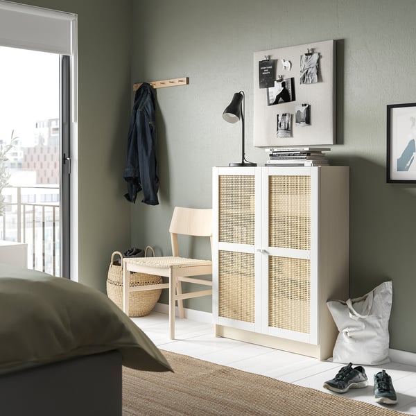BILLY / HÖGADAL Bookcase with doors, birch effect, 80x30x106 cm