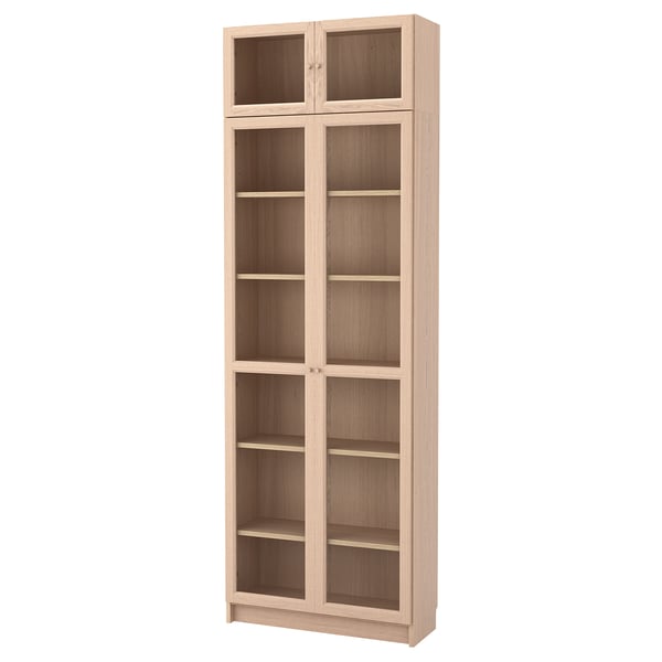 Billy Oxberg Bookcase Combination Glass Doors White Stained Oak Veneer Glass Ikea