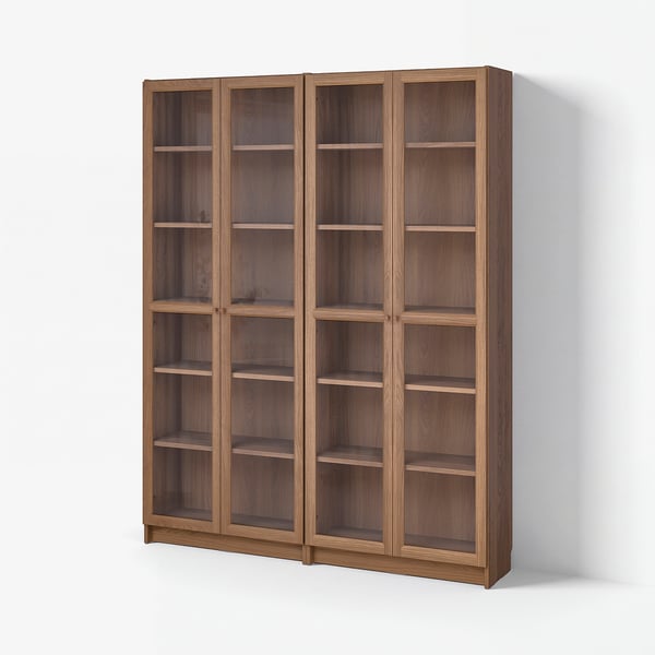 BILLY / OXBERG Bookcase combination w glass doors, brown walnut effect, 160x202 cm