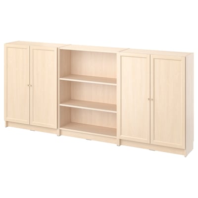 BILLY / OXBERG Bookcase combination with doors, birch effect, 240x30x106 cm