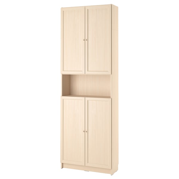 BILLY / OXBERG Bookcase w doors/extension unit, birch effect, 80x30x237 cm