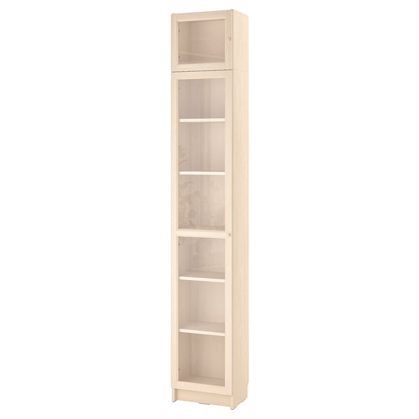 BILLY / OXBERG Bookcase w glass doors/ext unit, birch effect, 40x30x237 cm