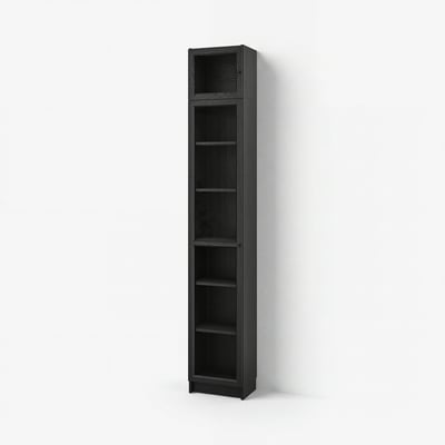 BILLY / OXBERG Bookcase w glass doors/ext unit, black oak effect, 40x30x237 cm