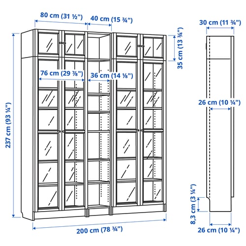 Illustration with measurements for the product: BILLY.