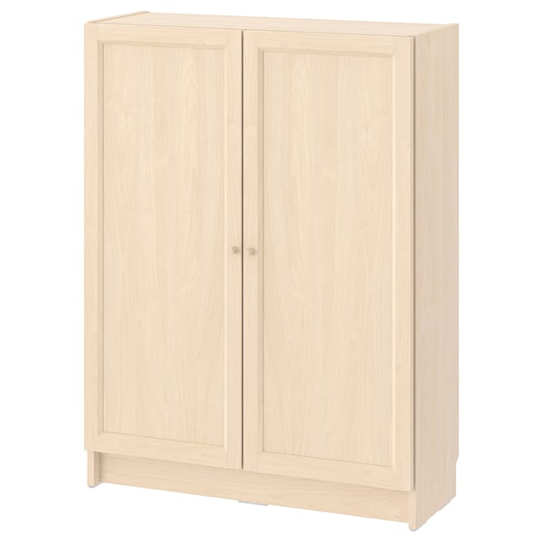 BILLY / OXBERG Bookcase with doors, birch effect, 80x30x106 cm