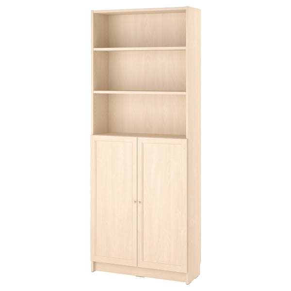 BILLY / OXBERG Bookcase with doors, birch effect, 80x30x202 cm
