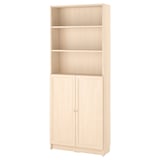 BILLY / OXBERG Bookcase with doors, birch effect, 80x30x202 cm