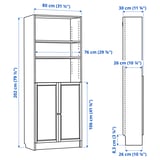 BILLY / OXBERG Bookcase with doors, brown walnut effect, 80x30x202 cm