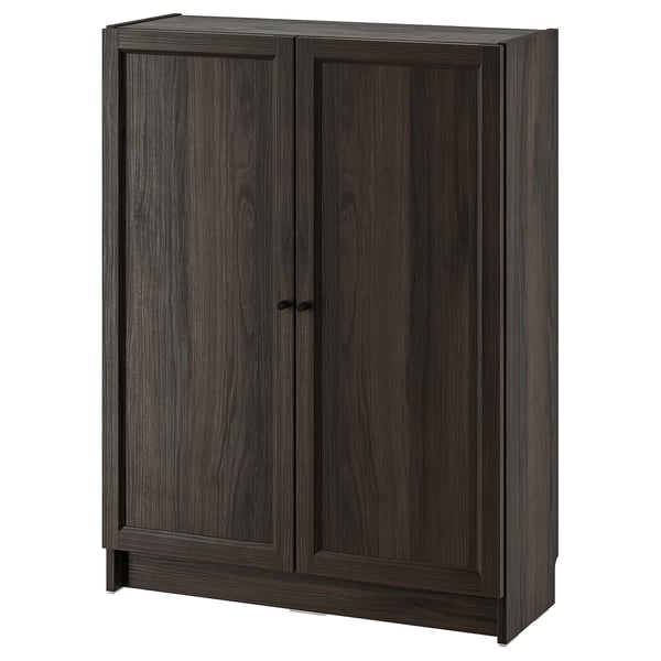 BILLY / OXBERG Bookcase with doors, dark brown oak effect, 80x30x106 cm