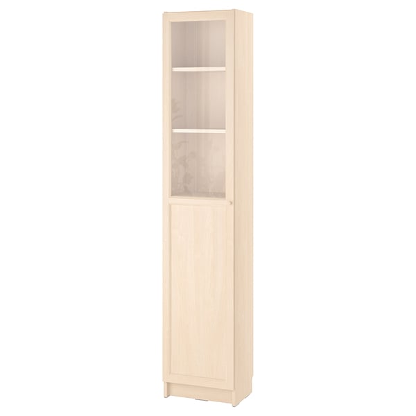 BILLY / OXBERG Bookcase with panel/glass door, birch effect, 40x30x202 cm