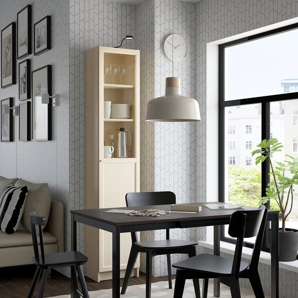 BILLY / OXBERG Bookcase with panel/glass door, birch effect, 40x30x202 cm
