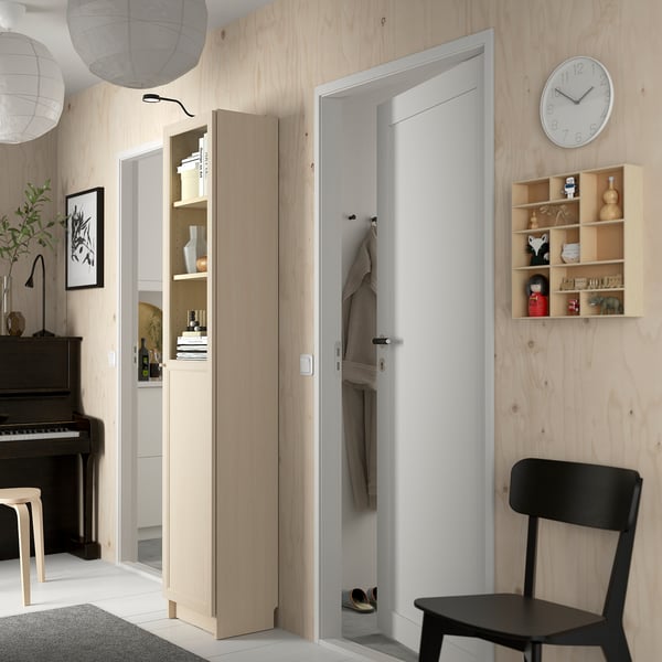 BILLY / OXBERG Bookcase with panel/glass door, birch effect, 40x30x202 cm