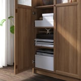 BILLY / OXBERG Bookcase with panel/glass doors, brown walnut effect, 80x30x202 cm