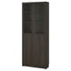 BILLY / OXBERG Bookcase with panel/glass doors, dark brown oak effect, 80x30x202 cm