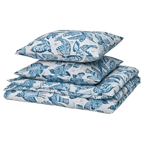 BITTERSÖTA Duvet cover and 2 pillowcases, light grey/blue, 240x220/50x60 cm