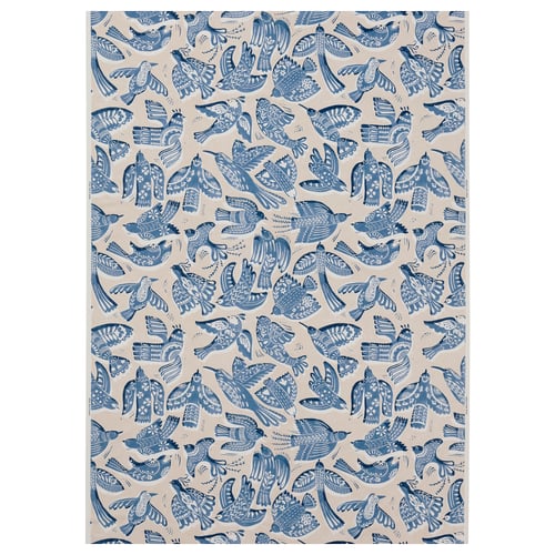 BITTERSÖTA fabric: light beige with blue bird prints, 100% recycled cotton.