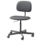 A grey BLECKBERGET office chair with a modern retro design, featuring adjustable height, swivel function, and wheeled base for easy movement.