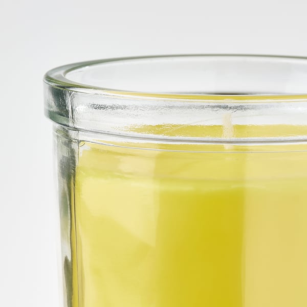BLODHÄGG Scented candle in glass, lemon & lemongrass/yellow, 40 hr