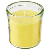 BLODHÄGG Scented candle in glass, lemon & lemongrass/yellow, 40 hr