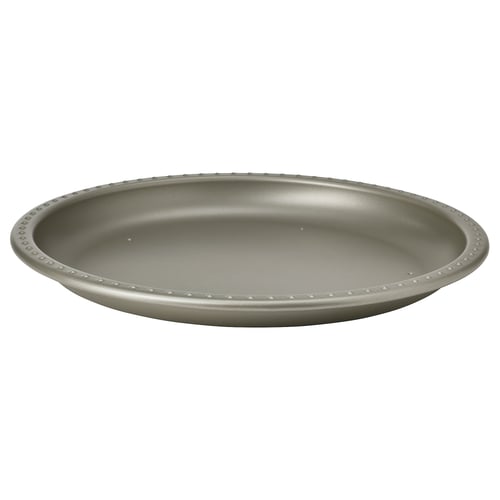 BLODOLVON candle dish, silver, round with indented edge, metal with polyester coating.