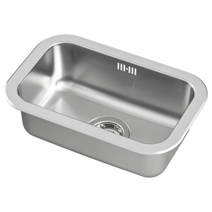 Stainless steel sink, single bowl, rectangular shape, modern design, BOHOLMEN brand.