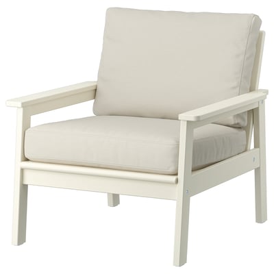 BONDHOLMEN, off-white outdoor armchair, acacia wood & foam cushions.