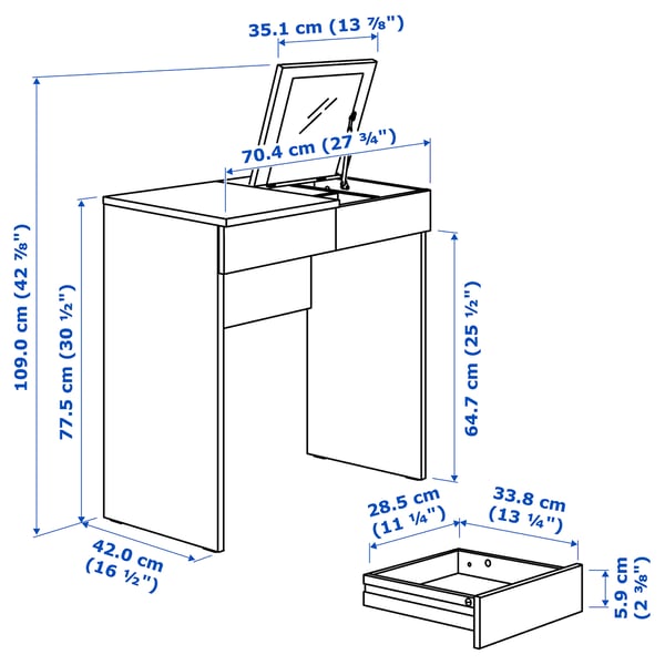 BRIMNES Dressing table, grey, 70x42 cm IKEA