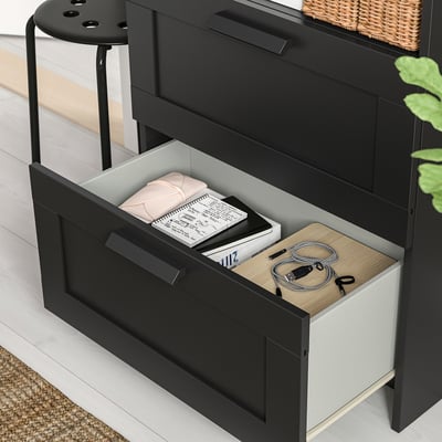 BRIMNES TV storage combination/glass doors, black, 320x41x190 cm