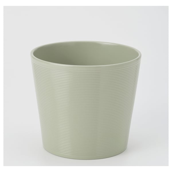 Green striped ceramic planter