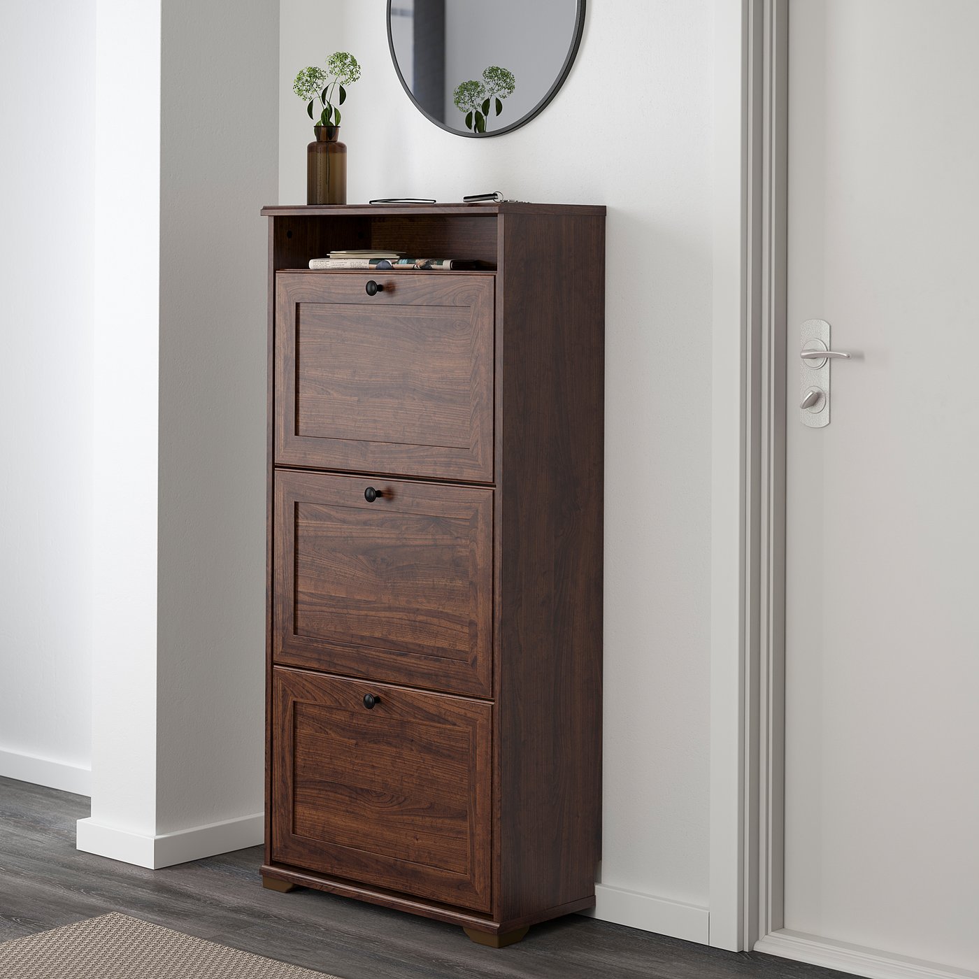 BRUSALI shoe cabinet with 3 compartments, brown, 61x30x130 cm - IKEA