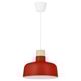 BUNKEFLO Pendant lamp, red/birch, 36 cm