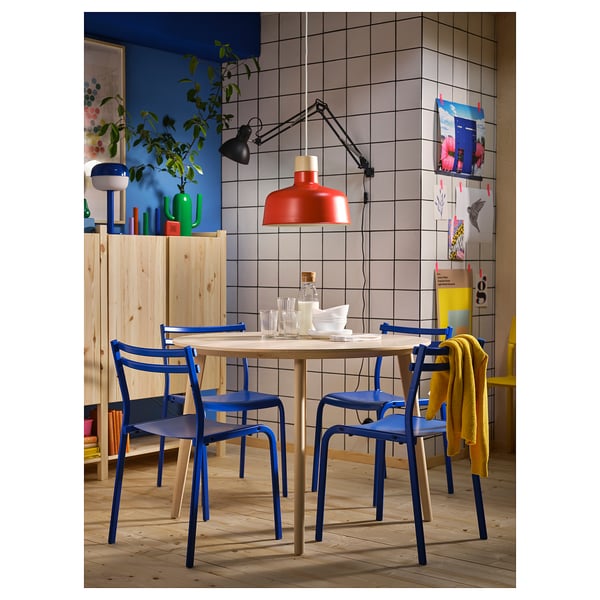 BUNKEFLO Pendant lamp, red/birch, 36 cm