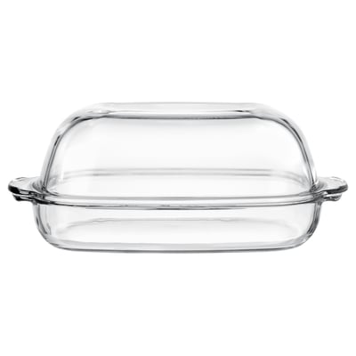 BUREN Oven/serving dish with lid, clear glass, 42x26 cm