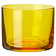Bright yellow glass candle holder, round & smooth, single colour, plain design.