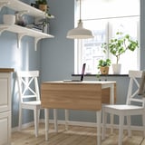 DANDERYD / INGOLF Table and 2 chairs, oak veneer white/white, 74/134x80 cm