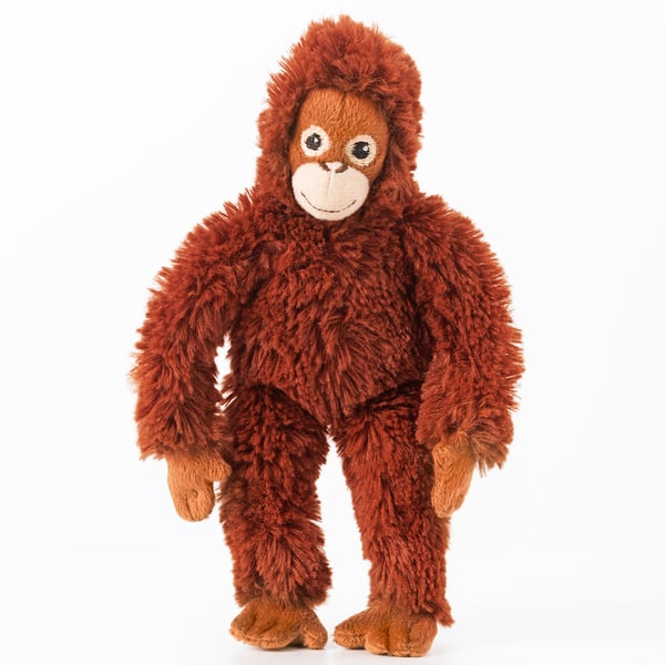 Plush brown jungle toy, soft and huggable, standing upright, detailed face, plush texture.