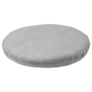 DUVHOLMEN grey circular cushion, soft comfort, recycled polyester.