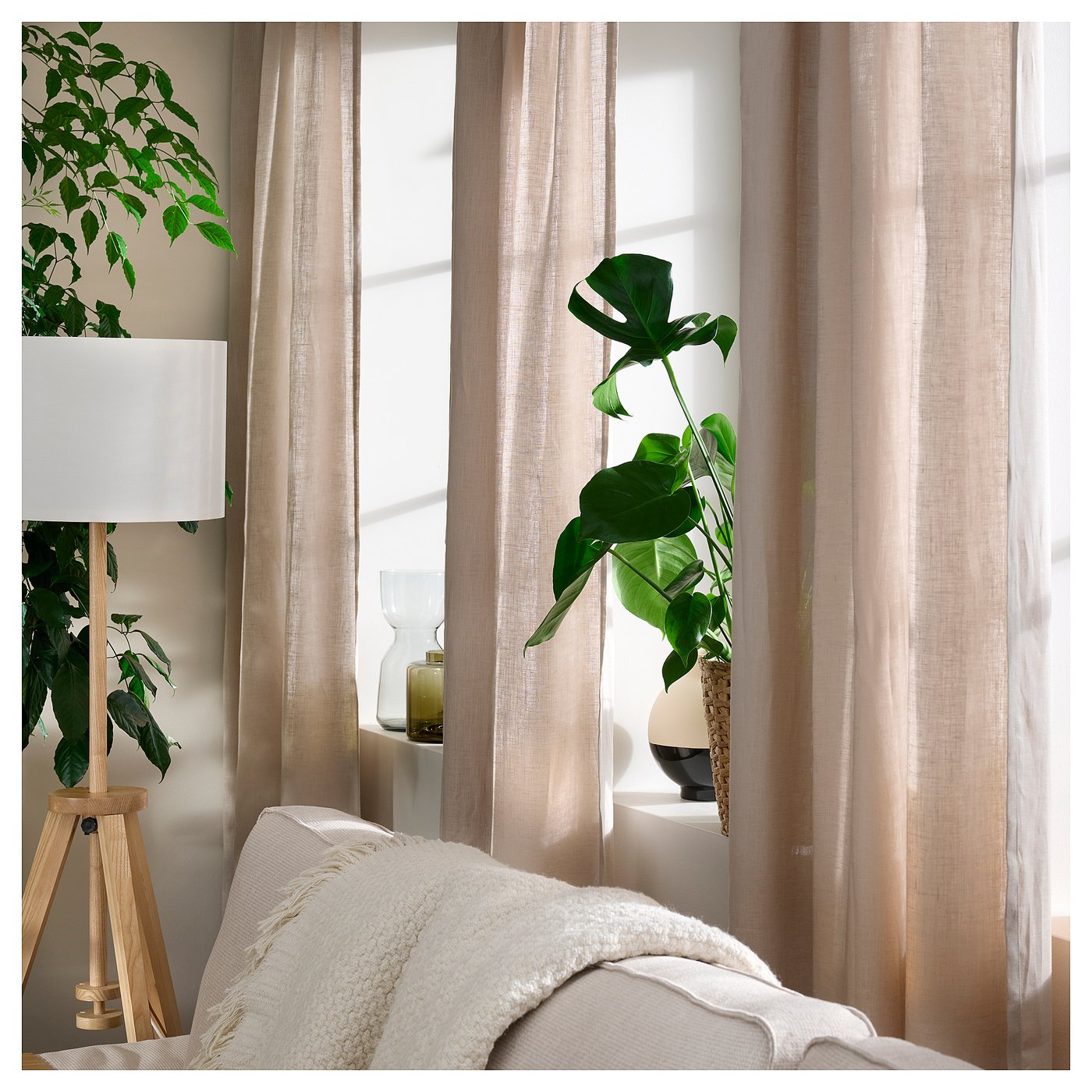 DYTÅG curtains, 1 pair, beige/with heading tape, 145x300 cm - IKEA