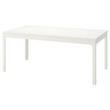 EKEDALEN white dining table, rectangular, minimalist design with four straight legs.