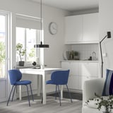 EKEDALEN / KRYLBO Table and 2 chairs, white/Tonerud blue, 80/120 cm