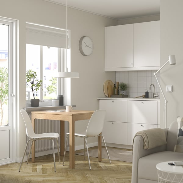 EKEDALEN / LIDÅS Table and 2 chairs, oak/white chrome-plated, 80/120 cm