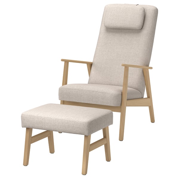 EKENÄSET High-back armchair and footstool, oak effect/Kilanda light beige