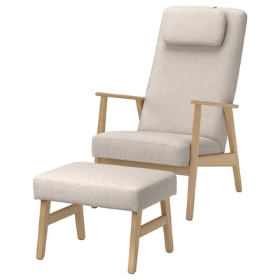 EKENÄSET High-back armchair and footstool, oak effect/Kilanda light beige