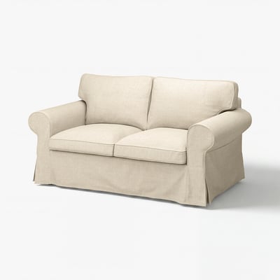 An EKTORP beige two-seat sofa with rolled arms and removable, machine-washable fabric cover.