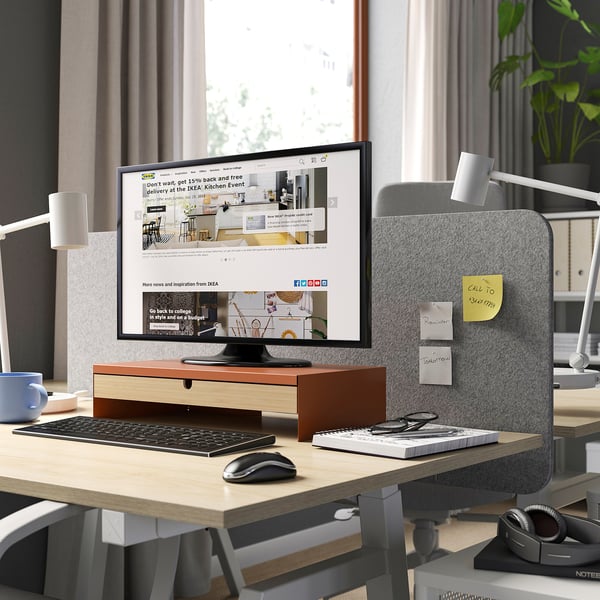 ELLOVEN Monitor stand with drawer, bright orange