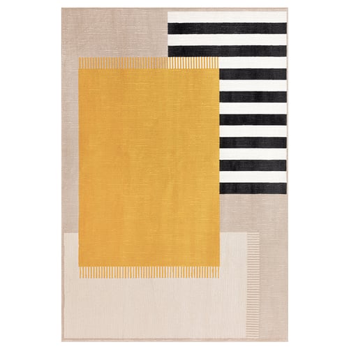 ELSYSTEM rug by stina lanneskog - multi-colored patchwork in mustard, black, white, grey