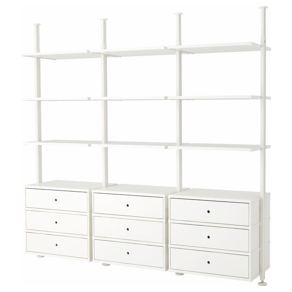 ELVARLI Open storage combination, white, 258x51x222-350 cm